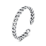 WOSTU Real 925 Sterling Silver Punk Cuban Link Ring For Women Stylish Retro Adjustable Ring for Women Hip Hop Girls Party Gift