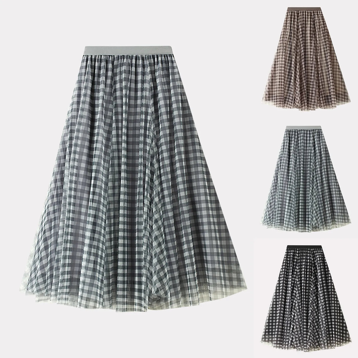 Skirts For Women Women's Plaid Print A Line Elastic Waist Multi Layered Tulle Mesh Skirts For Women Large Swing Dark Bottoms