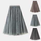 Skirts For Women Women's Plaid Print A Line Elastic Waist Multi Layered Tulle Mesh Skirts For Women Large Swing Dark Bottoms