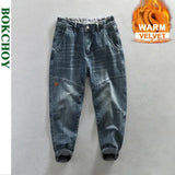 Winter New Thickened Velvet Casual Jeans for Men Clothing Washed Soft Cotton Streetwear Oversize Men Trousers K1009