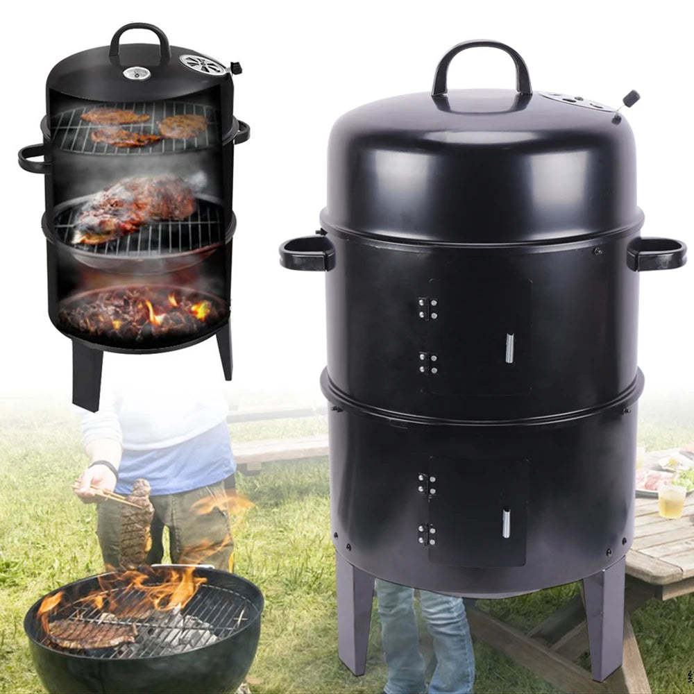 3-in-1 BBQ Grill – Smoker, Griller, Braiser with Large Capacity and Adjustable Wind Power