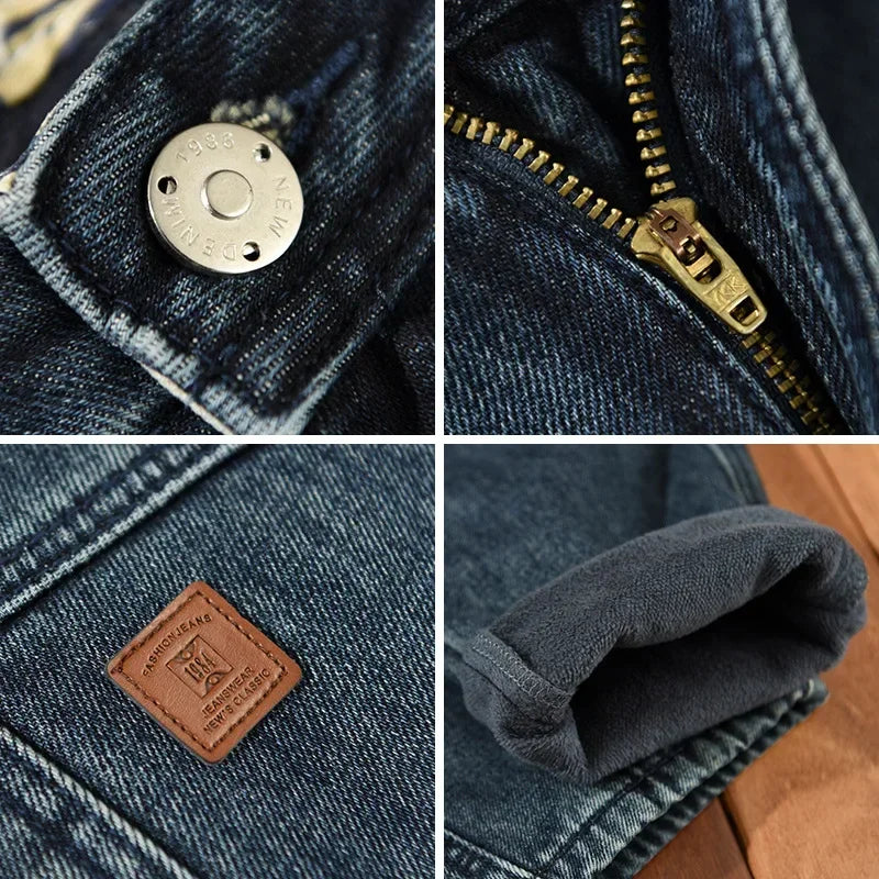 Winter New Thickened Velvet Casual Jeans for Men Clothing Washed Soft Cotton Streetwear Oversize Men Trousers K1009
