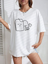 Women T-Shirts It's Tea Shirt Letter Printing Tees Casual Soft Short Sleeve Tops Loose Comfortable Summer Street Clothes