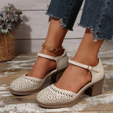 Ankle Strap High Heels for Women 2025 Summer Hollow Out Breathable Woman Comfortable Baotou Chunky Heeled Mary Jane Shoes