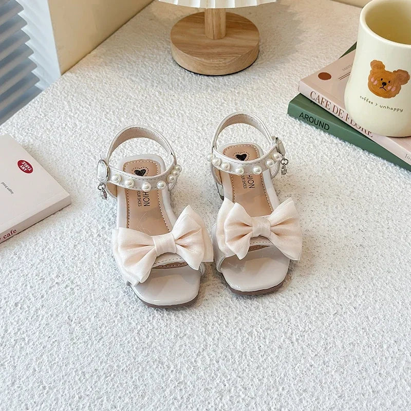 Girls Princess Sandals Sweet Elegant Kids Sandals Dance Wedding Non-slip 2025 Summer New Girls Dress Shoes Big Bows Ins Trendy