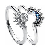 2pc/set Sparkling Ring Riyue Suitable Ring for Women To Wear Fashion Female Sun Moon Star Ring Cubic Zircon Ring for Women Gift