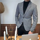 2024 British Style Slim Fit Houndstooth Blazer For Men Fashion Single Breasted Business Office Wedding Dress Suit Jacket