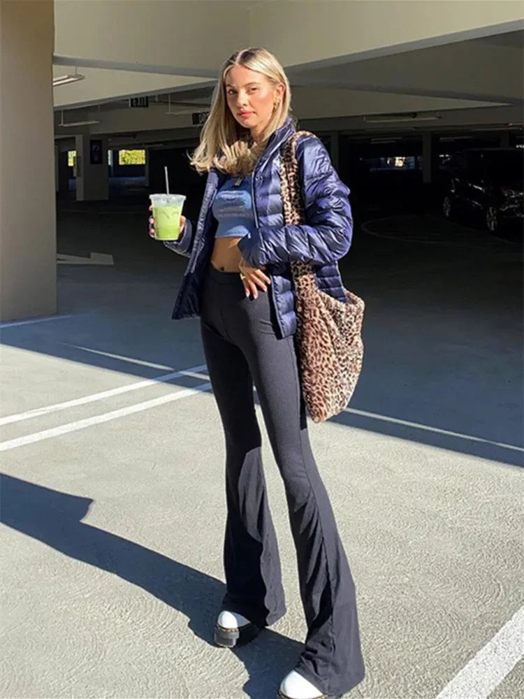 Black Pants For Women Streetwear High Waisted Trousers Slim Y2k Clothes Pantalones Mujer Casual Flare Pants Full Length Capris