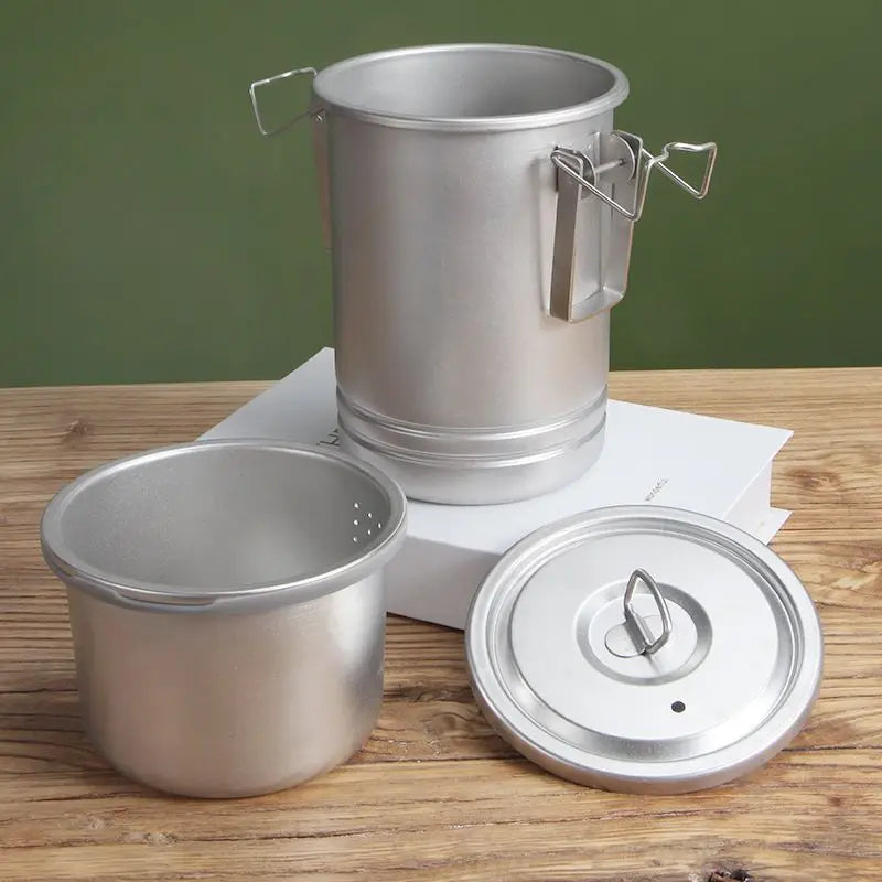 Camping Steel Cooking Pot Steam Pot Noodle Rice Cooker Combine Set