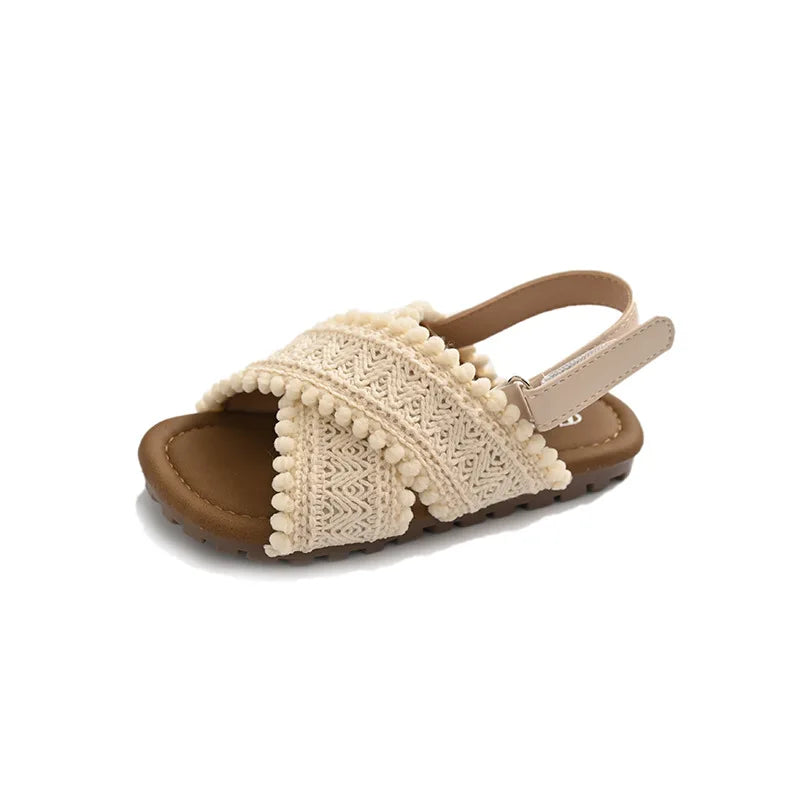Girls Sandals Weave Retro Ins Trendy Kids Beach Shoes Korean Style 2025 Summer New Children Casual Shoes Slippers Non-slip