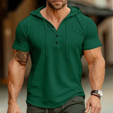 Men's Short-sleeved T-shirts for Sports and Fitness American-style Henley Shirt Hooded Top