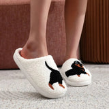 Women's Fuzzy Slip-on Slippers Warm Cozy Soft Lightweight Indoor House Shoes Bedroom Slippers with Pet Dog Pattern