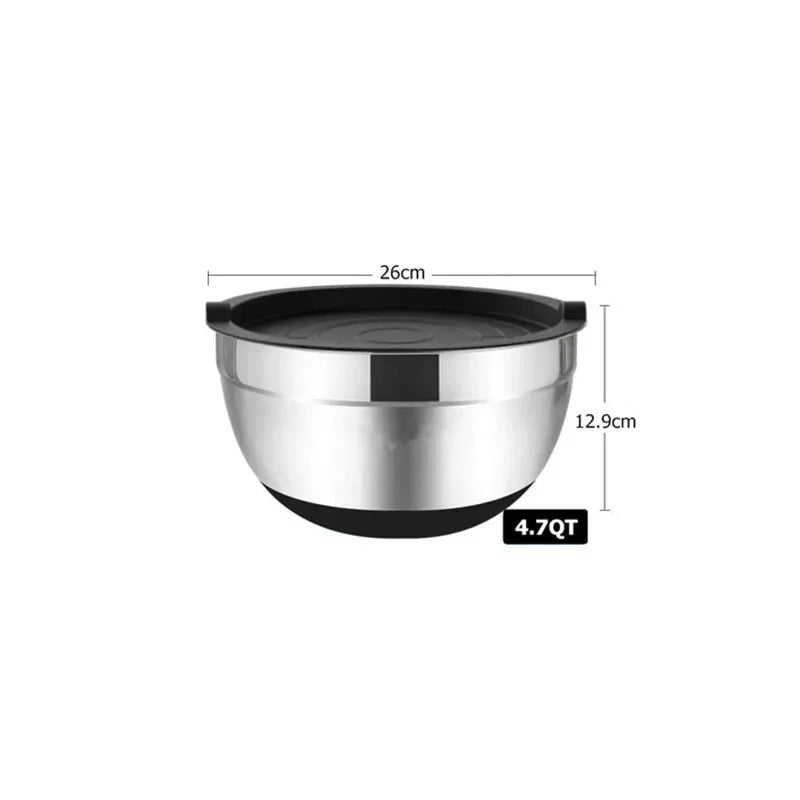 Mixing Bowls with Lids and Non-Slip Bases, Stainless Steel Mixing Bowls Set for Baking, Nesting Storage Bowls, JT227, 6 Pcs
