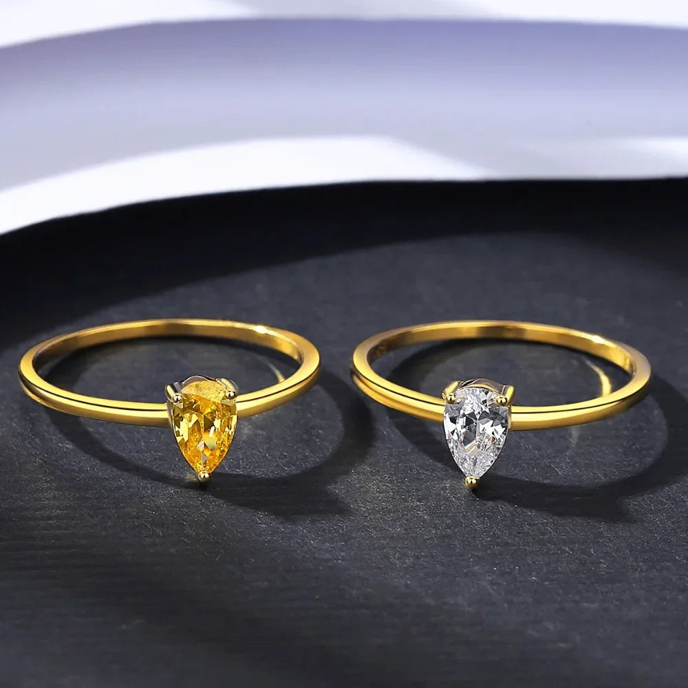 Monkton 925 Sterling Silver Pear Cut Citrine Gemstone Ring for Women Party 18K Yellow Gold Ring for Women Fine Jewelry Wholesale