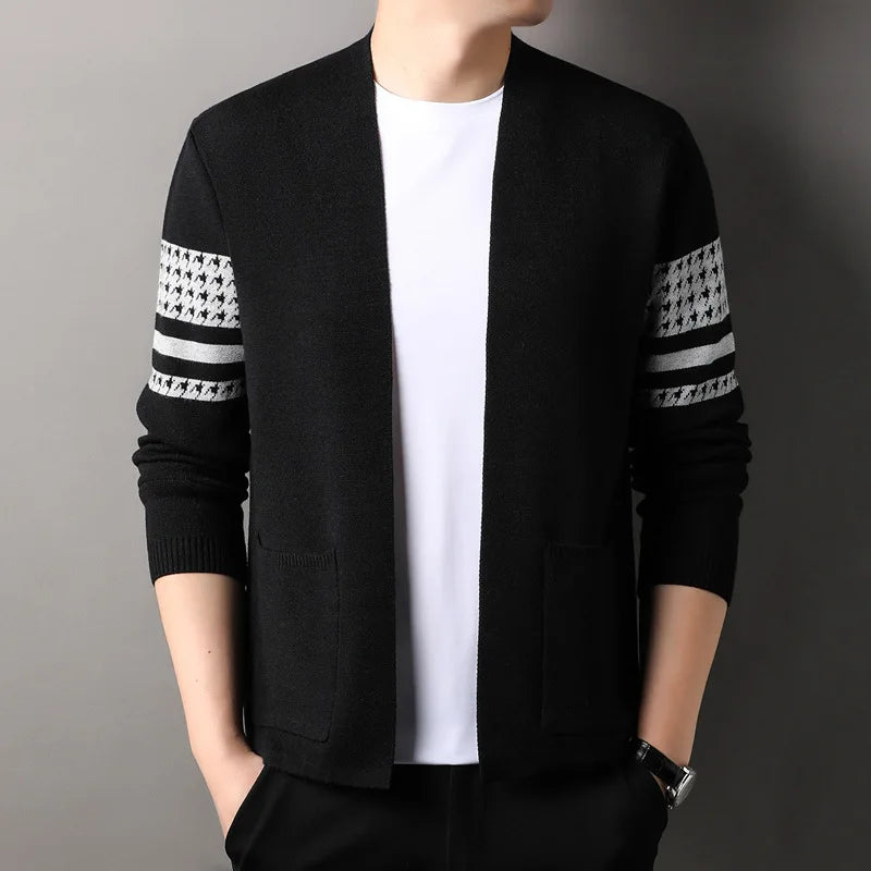 Men's Knitted Cardigan Spring Autumn Loose Casual Versatile Middle-aged Dad Fashion Sweater Simple Coat