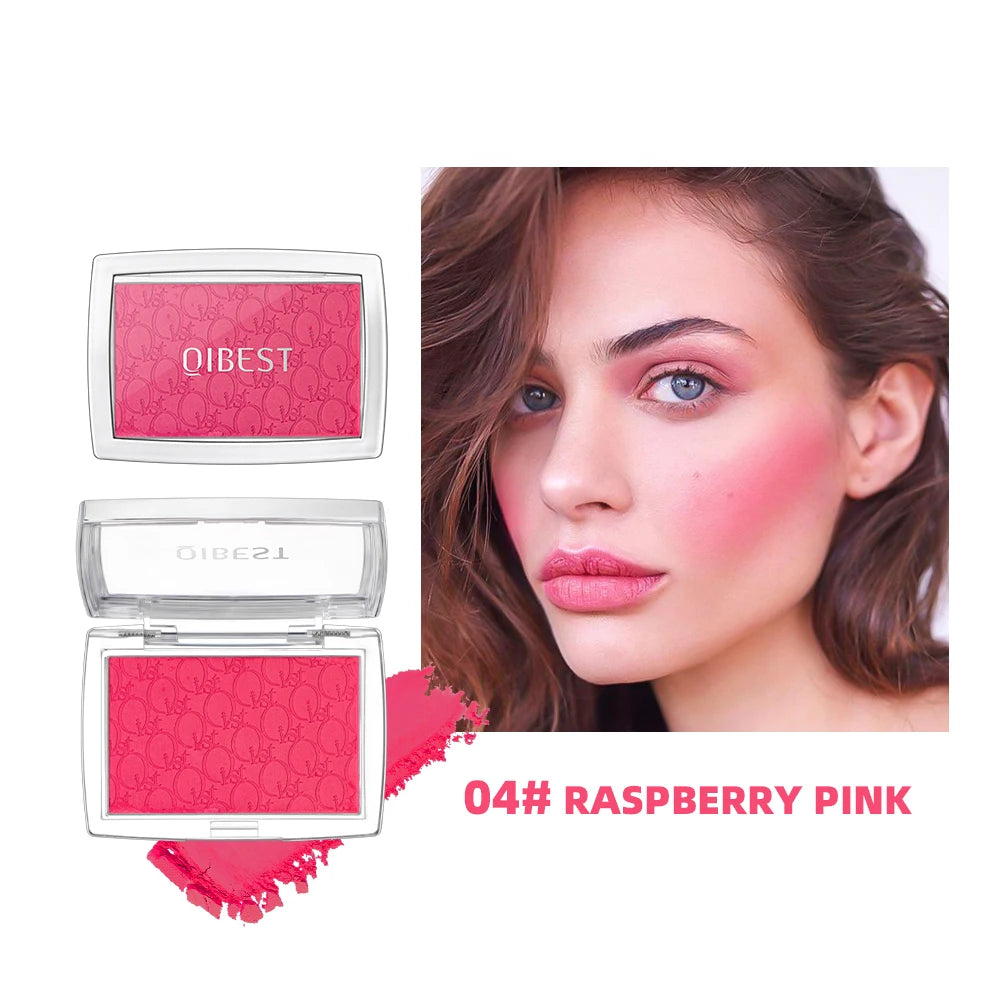 QIBEST New Embossed Blush Peach Pink Orange Tint Makeup Blush Palette Cheek Contour Rouge Long-lasting Face Brightens Blusher