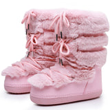 y2k Black Fur Boots for Women Snow Boots 2025 Winter Faux Fur Boots Fluffy Fuzzy Furry Faux Fur Boots Waterproof Mid-calf Boots