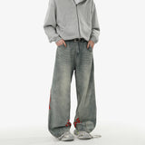 REBELOASIS American retro baggy wide leg jeans for men and women  loose casual striped washed long pants