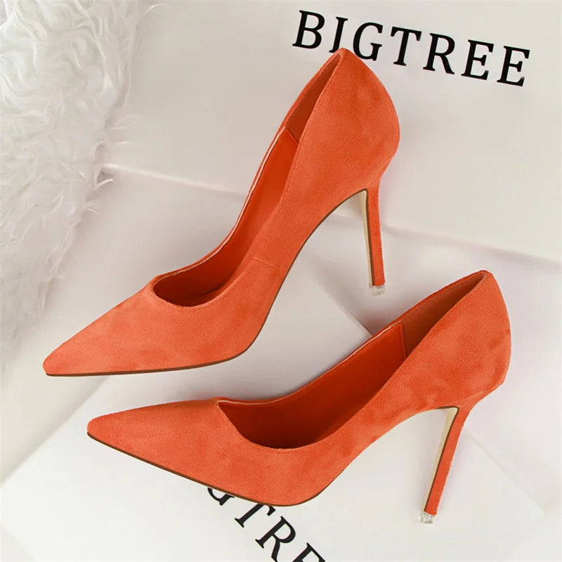 Fashion Simple Suede Shallow Mouth High Heels For Women Shoes Casual Pointed Toe Slimming Stiletto professional Single Shoes