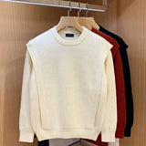 Men's Knitted Sweater Fashion Personality Winter Thick Fake Two-piece Sweaters Round Neck Long Sleeves Solid Color Pullover