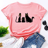 Women's T-shirts Black Cat Graphic T Shirt Oversized Short Sleeve Woman Tops Female Clothing Summer Tshirt