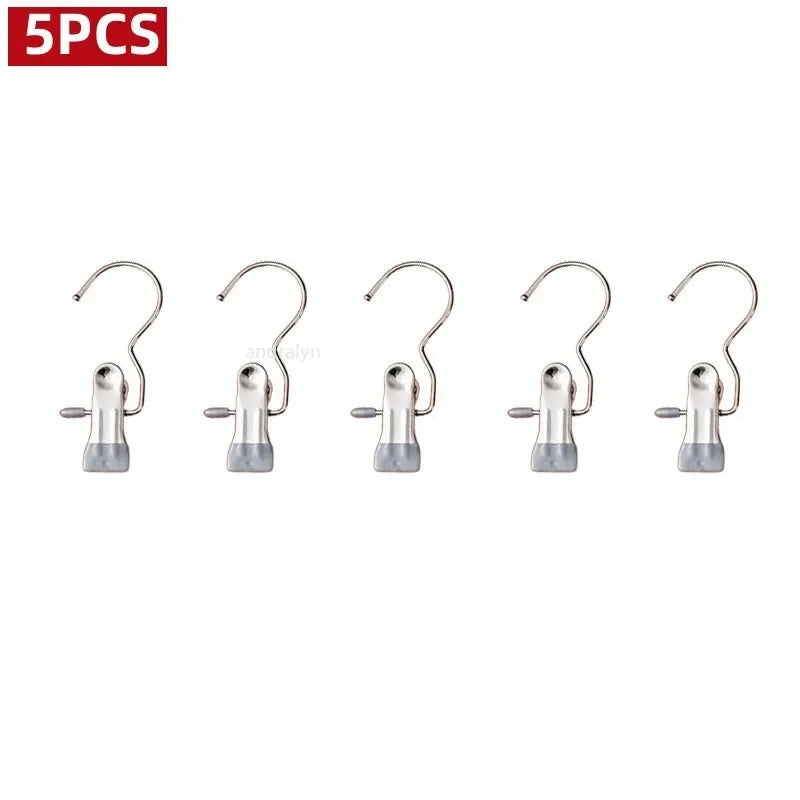 10/5PCS Stainless Steel Clothespins Laundry Clothes Pegs with Hook Pants Hanger Portable Hanging Clips Closet Clothes Organizer