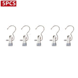 10/5PCS Stainless Steel Clothespins Laundry Clothes Pegs with Hook Pants Hanger Portable Hanging Clips Closet Clothes Organizer