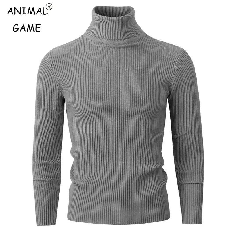 New Men's Turtleneck Pullover Sweater Autumn Long Sleeve Casual Fashion Stripe Knitted Sweater for Men Winter Warm Streetwear
