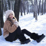 y2k Black Fur Boots for Women Snow Boots 2025 Winter Faux Fur Boots Fluffy Fuzzy Furry Faux Fur Boots Waterproof Mid-calf Boots