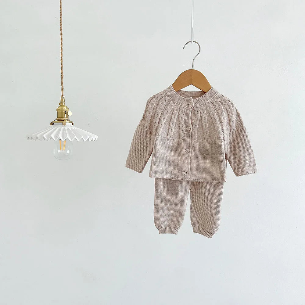 2Pcs Baby Boy Clothes Set Soft Knit Cotton Baby Boy Sweater + Pants Kids Outfit Spring