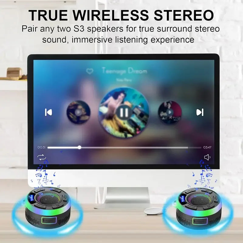 2025 New Wireless Speaker IPX7 Waterproof S3 colorful LED Light Strong bass Soundguru S3 Bluetooth Speaker Waterproof with Mic