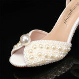 Sweet Handmade Pearl Stiletto Line With Shallow Cut Party Wedding Shoes Thick Heels High Heels For Women