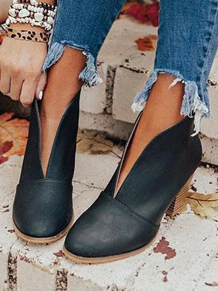 Women Ankle Boots Stacked Heel Booties Chelsea Boots PU Botas Zapatos Block Heels for Women Coturno Feminino