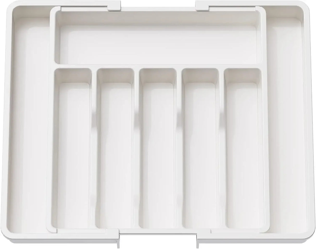 Adjustable Kitchen Storage Organizer Tray – Plastic Multifunctional Drawer Organizer for Kitchen Counter Utensils