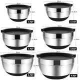 Mixing Bowls with Lids and Non-Slip Bases, Stainless Steel Mixing Bowls Set for Baking, Nesting Storage Bowls, JT227, 6 Pcs
