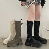 Long Boots Women New Knitted Elastic Boots Retro Thick-soled Women's High Boots Knee-length Boots Elegant Boots and Women shoes