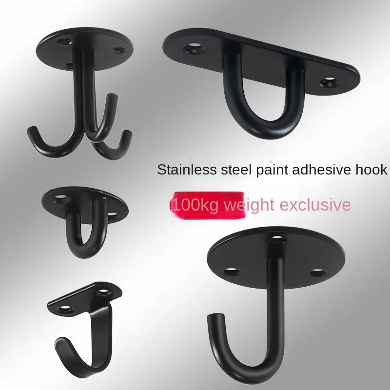 Black Stainless Steel Wall Hook Heavy Duty Fixed Pad Eye Plate Deck Door Buckle U/J-Shaped Heavy Duty Ceiling Mount Hanger