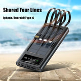 Lenovo 200000mah Large Capacity Solar PowerBank Built 4 Cables Portable Fast Charging Usb Ports Charger Powerbank For All Phones