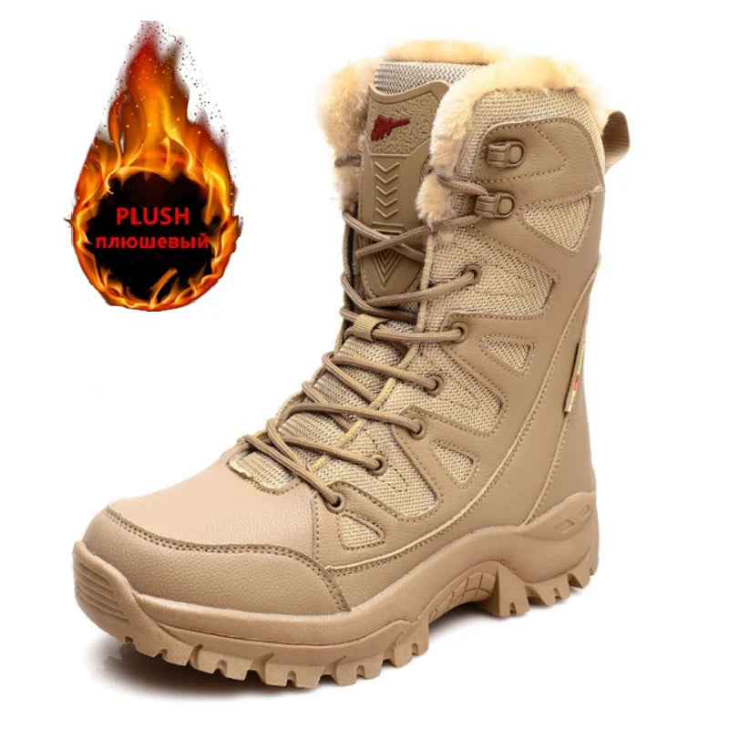 New Warm Plush Snow Boots Lace Up High Top Men's Boots Waterproof Winter Outdoor Boots Anti-Slip Army Work Boots Desert Boots