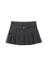 TRZA-Pleated Shorts Skirts for Women, With Belt,Side Zipper, Mid Waist, Female Skort,Fashion