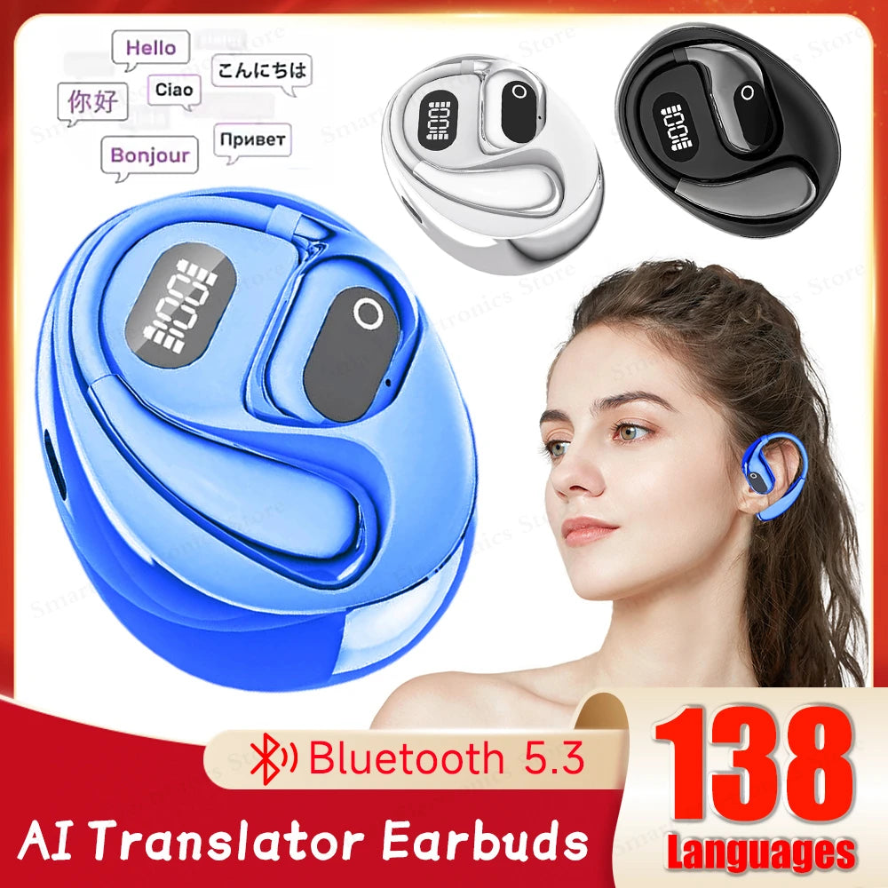 AI Translator Earbuds 138 Languages Real Time Translators Headphones Two-Way Voice Translation Earphones for Business Learning