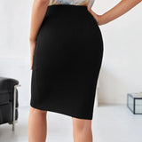 Mia Muse Skirts Summer Business Formal Plain High Waist Knee Length Office Lady Skirts for Women