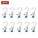 10/5PCS Stainless Steel Clothespins Laundry Clothes Pegs with Hook Pants Hanger Portable Hanging Clips Closet Clothes Organizer