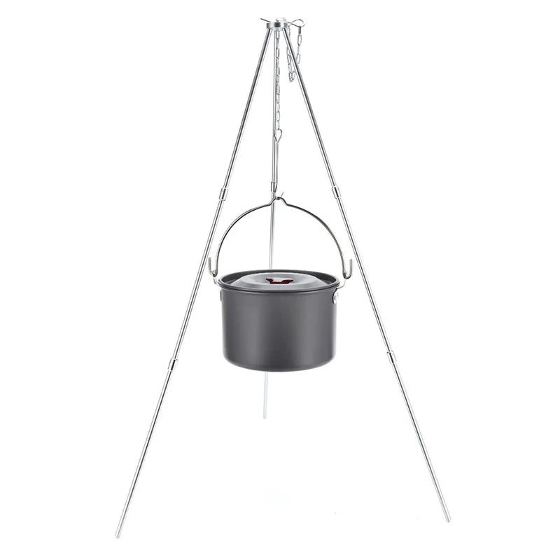 4L Outdoor Hanging Pot, Camping Picnic Large Soup Pot, Portable Cookware, Firewood Cooking Pot