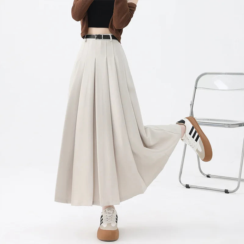 Fashion Skirts for Women Elegant Skirts with Belt Women Pleated Skirts Vintage Long Skirts for Women Clothing Female Streetwear