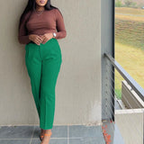 Work Pants for Women Office Elegant High Waisted Belt Waisted Straight Ankle Length Fashion Female Formal Business Bottoms Pants