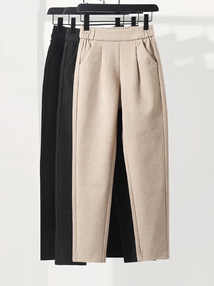 Woolen Pants For Women Harem Pencil Pants 2025 Autumn Winter High Waist Big Stretch Korean Style Casual Lady Suit Pants Trousers