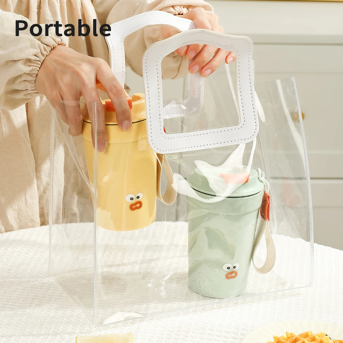 WORTHBUY Plastic Mug Portable Coffee Mug Leak-proof Water Mug With Rope Multipurpose Heat-resisting Milk Mug Cute Tea Mug 360ML