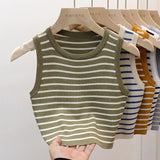 Summer Spring Striped Tank Tops Women Sleeveless Knitted T-Shirts Crop Tops Female Elastic Slim Casual Vests Pullover Camis