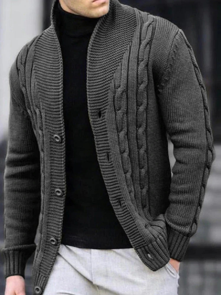 Men's Casual V-Neck Button-Up Cardigan Solid Color Knit Sweater for Fall Winter Machine Washable knitwear coat mens sweater